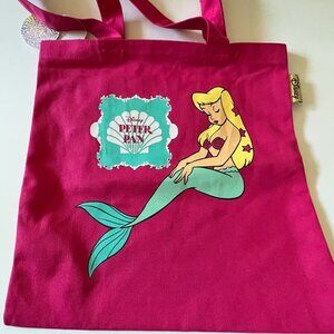 NWT Disney Japan Peter Pan Mermaid Lagoon Tote Bag Pink Canvas Disneyland Parks